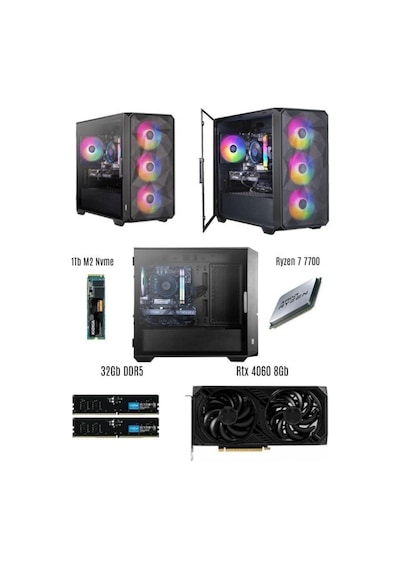 Ramtech RMT2402 R7-7700 32 GB 1 TB M2 SSD 8 GB RTX4060 Free Dos Masaüstü Oyuncu Bilgisayarı 00301