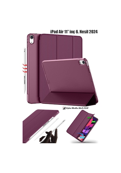 Apple Uyumlu iPad Air 6 11 Inç M2 Çip 2024 Tablet Kılıfı İnce Tasarım Smart Cover Standlı Akıllı Kapak Kılıf