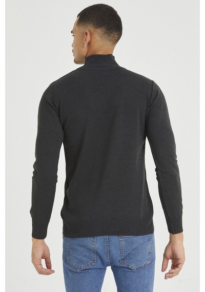 Füme Erkek Slim Fit Yarım Balıkçı Yaka Akrilik-pamuk Karışımlı Basic Triko Kazak Füme