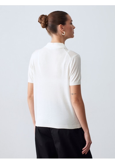 Dilvin 10871 Lyocell Karışımlı Polo Yaka Bluz-ekru