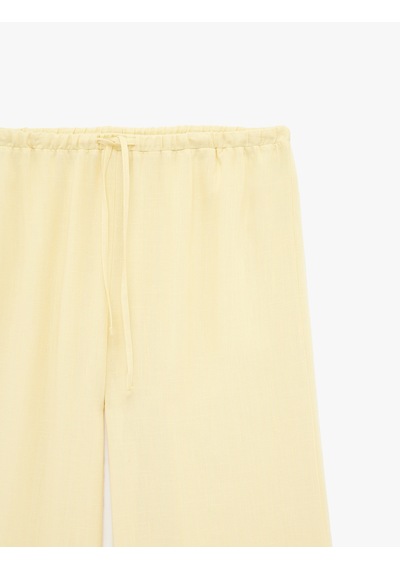 Koton Viskon Karışımlı Beli Bağcıklı Geniş Paça Pantolon Sarı 6sal40007ıw