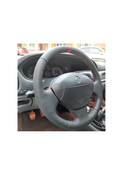 Renault Megane 1 Uyumlu Araca Özel Dikmeli Direksiyon Kılıfı Nokta Düz Yüzüklü Siyah