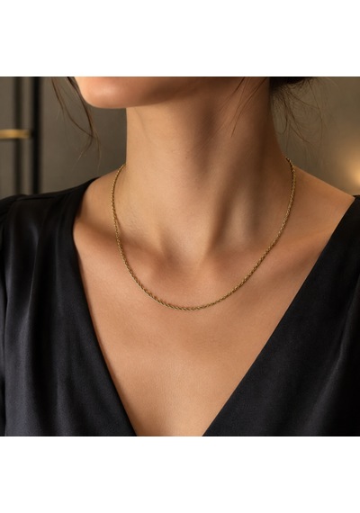 Altın Renk İnce Burgu Halat Zincir Kuyum Model Kolye 40-45 Cm Minimal Tasarım Renkli