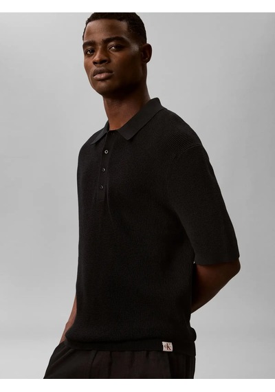 Calvin Klein Ss Cotton Waffle Pol, Ub1 Siyah Erkek Polo