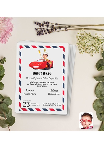 Bitmeyenkartus Kişiye Özel Karikatürlü Sünnet Düğün Davetiyesi Model 3 (100 Adet