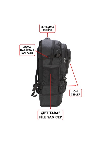 Dada Körüklü Dağcı Sırt Outdoor Kamp Trekking Seyahat Ve Günlük Sırt Çantası 65 Litre Siyah