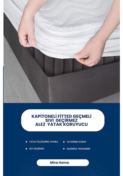 Kapitoneli Çift Kişilik Sıvı Geçirmez Alez Fitted Geçmeli Yatak Koruyucu Beyaz