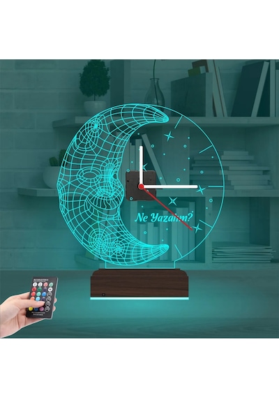Luvivia Ay Dede Çocuk Odası Hediye Kişiye Özel Saatli 3d Lamba - Masa Gece Lambası Şeffaf