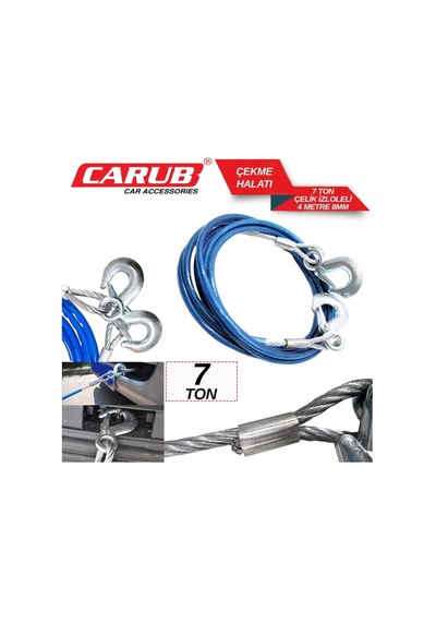 Çekme Halatı Çelik 8 Mm İzoleli 7 Ton 4 Mt