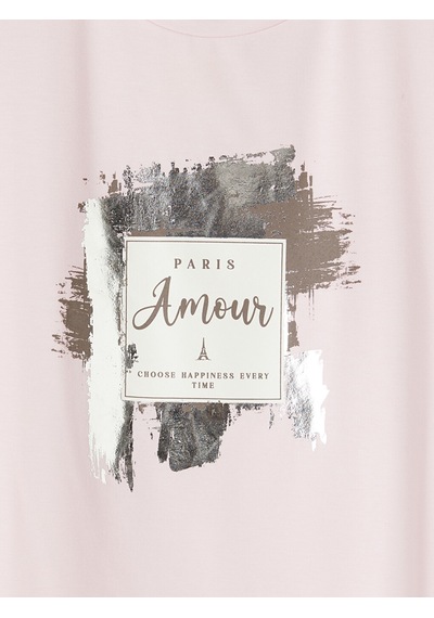 Lcw Everyday Pembe Bisiklet Yaka Paris Baskılı Kadın Tişört