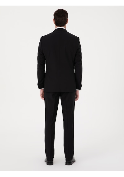 Cacharel Siyah Slim Fit Yün Karışımlı Kırlangıç Yaka Smokin Damatlık