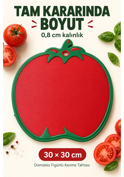 Domates Figürlü Kaydırmaz Kesme Tahtası 30 X 30 Cm Askılı Plastik Sebze Meyve Doğrama Panosu Kırmızı