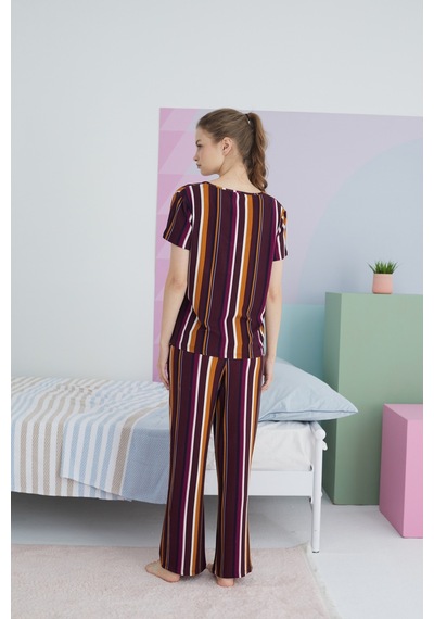 Siyah İnci Kakorse Pamuklu Örme Pijama Takım Çok Renkli