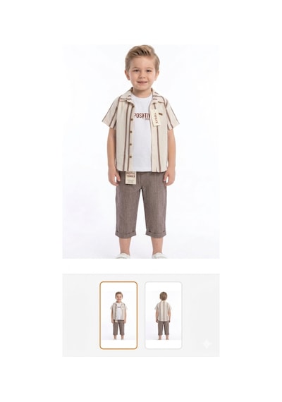 Gülerçocuk Erkek Çocuk 3'lü Yazlık Set: Çizgili Gömlek, Tişört Ve Kapri Pantolon Bej