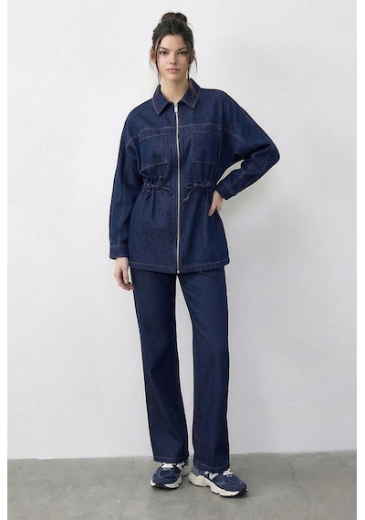 Shade Kadın Fermuarlı Belden Bağlamalı Cep Detaylı Denim Alt-üst Takım 60597 60286011 - Lacivert Shade Kadın Fermuarlı Belden Bağlamalı Cep Detaylı Denim Alt-üst Takım 60597 60286011 - Lacivert