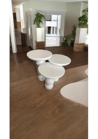 Simillo Wood Wooden Ahşap Beyaz Renk 3 Lü Set Fitilli Mantar Yan Sehpa Modern Fiskos / Zigon Sehpa Beyaz