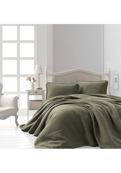 Şaheser Home Collection Jakarlı Yatak Örtüsü Seti Liv Haki Çok Renkli