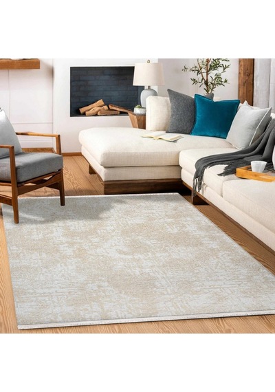 Bespoky Royal Soyut Modern Salon Halısı Makine Dokuma Krem - Kahve
