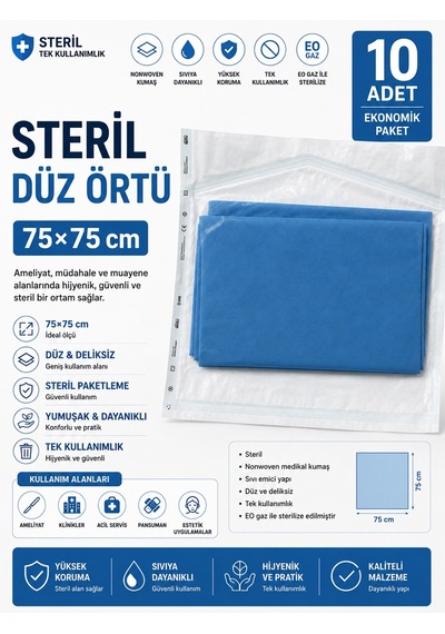 Steril Düz Örtü 75 x 75 Cm 10'lu