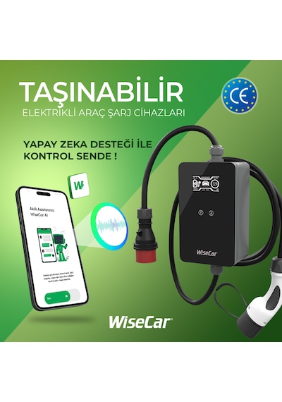 Wisecar Wtp3 22 & 11 Kw Taşınabilir Yapay Zeka Destekli Akıllı Elektrikli Araç Şarj Cihazı Mobil Uygulama & Wisecar Aı 22 kw