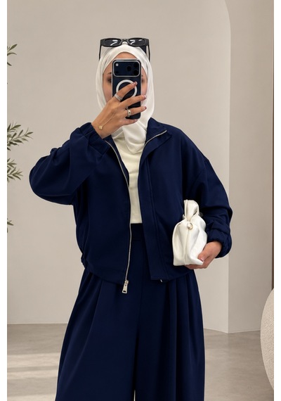 Balenbi Kadın Oysh Modal Kumaş 3 Lü Bomber Ceketli Tesettür Takım 3839 Lacivert