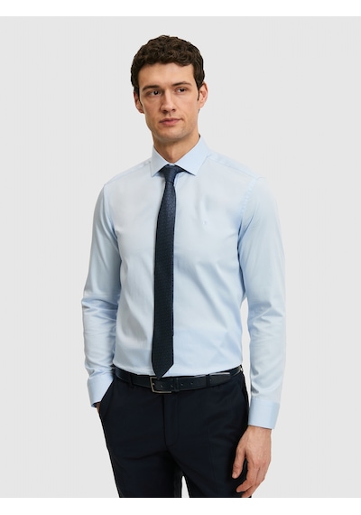 Cacharel Açık Mavi Slim Fit %100 Pamuk Yarım İtalyan Yaka Klasik Gömlek Denım