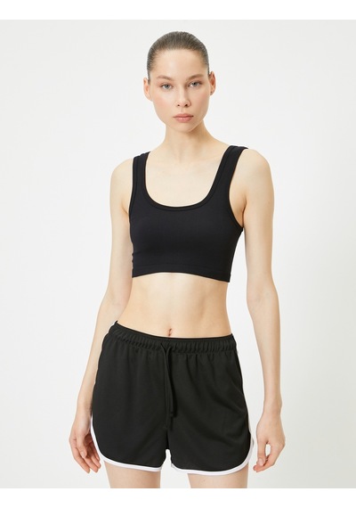 Koton Spor Yarım Atlet Dikişsiz Fitilli Slim Fit Kapsız Siyah 4sak30202nk Siyah