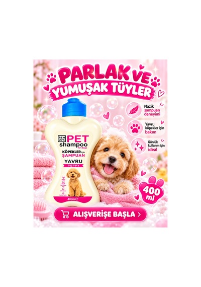 Puppy Yavru Köpek Şampuanı 400 Ml Hassas Ciltler İçin Nazik Temizlik Yumuşak Ve Parlak Tüy Görünümü