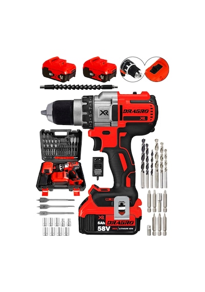 Dragro Xr58 58V 5Ah Kırmızı Darbeli Akülü Vidalama Makinesi