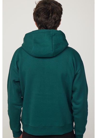 Tudors Oversize Pamuk Kapüşonlu Basıc Yeşil Unisex Sweatshirt-29408-yeşil Yeşil