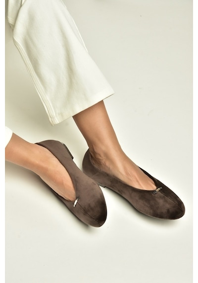Fox Shoes Z820704102 Kahverengi Süet Toka Detaylı V Kesim Babet