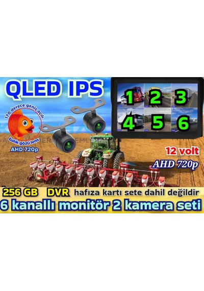2 Adet Ledsiz Ahd 720p Balık Gözü Kelebek Kamera 6 Kanallı Qled 10'' Dvr Monitör 12 V 256 Gb