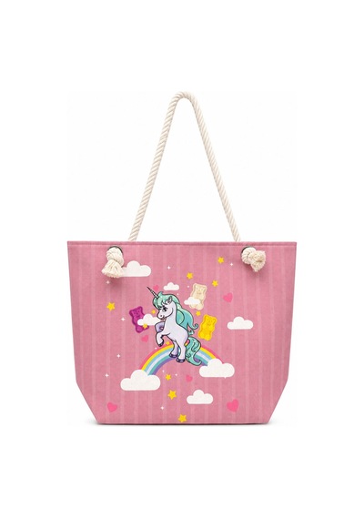 Harıbo Haribo Lisanslı Unicorn Baskılı Halat Saplı Plaj Çantası Pembe