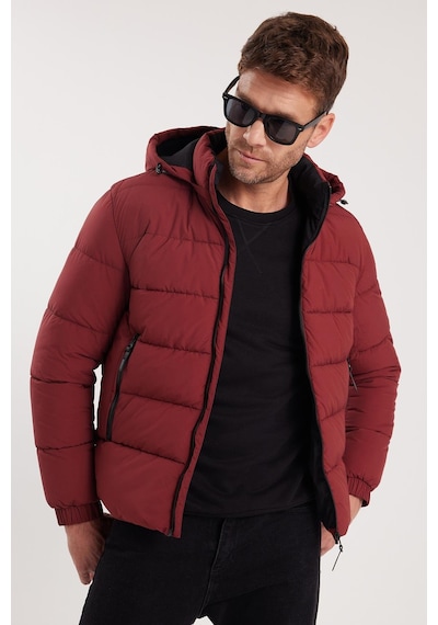 Tudors Erkek Relax Fit Rahat Kesim Çift Cepli Çıkarılabilir Kapüşonlu Sıcak Tutan Bordo Şişme Mont-41930 Bordo