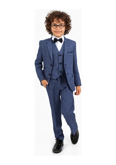 Ahengim Erkek Çocuk Slim Fit Dokulu Çizgili Klasik Takım Elbise Ak197-198 Mavi