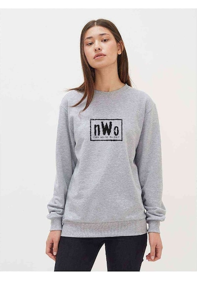New World Order Baskılı Gri Kadın Sweatshirt (534815353)