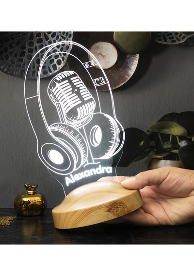 Dj - Müzisyen Hediyesi Kulaklık Ve Mikrofon 3d Led Lamba