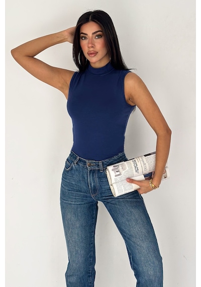 Noa & Noa Kadın Kolsuz Boğazlı Basic Body Sleek Core Mavi