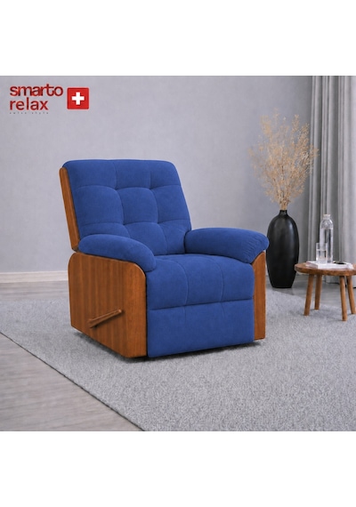 Smarto Relax Ticino Manuel Mekanizmalı Ayak Uzatmalı Ahşap Yan Panelli Polyester Tv Koltuğu Baba Koltuğu Mavi