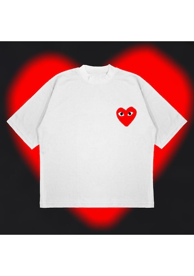 Tarzsokak Comme Des Garçons Oversize Unisex Pamuklu Nefes Alan Kalın Kumaşlı Beyaz