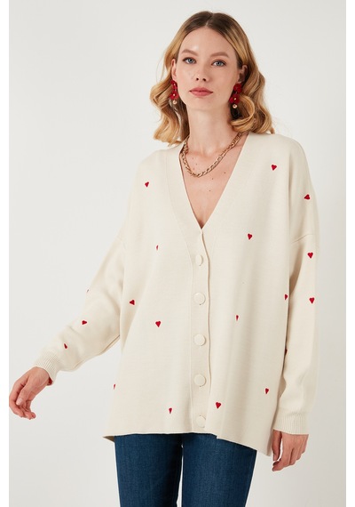 Lela Rahat Kesim V Yaka Triko Bayan Hırka 4616190 Krem