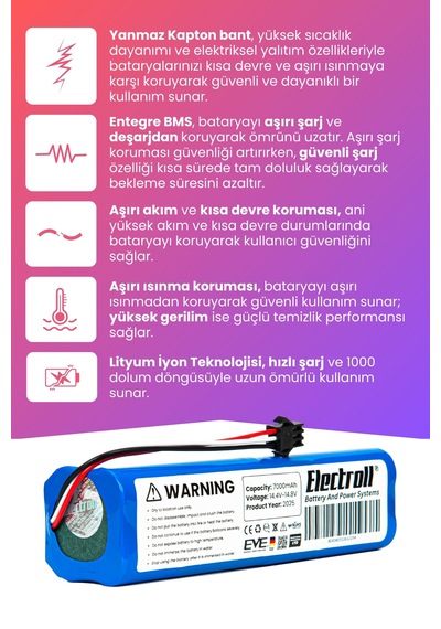 Lydsto R1 Vacuum Uyumlu Batarya Maksimum Kapasite 7000mah