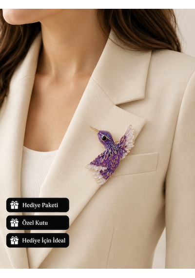 Mor Kristal Sinek Kuşu Broş Zarafet Ve Işıltının Buluştuğu Şık Kadın Broşu Açık Gri