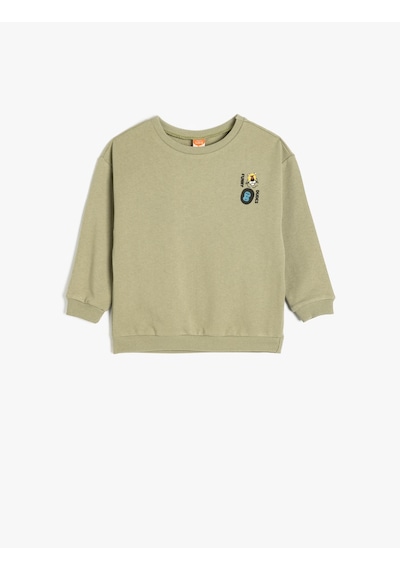 Koton Ayıcık Baskılı Uzun Kollu Bisiklet Yaka Pamuklu Şardonlu Sweatshirt Yeşil 5wmb10449tk Yeşil