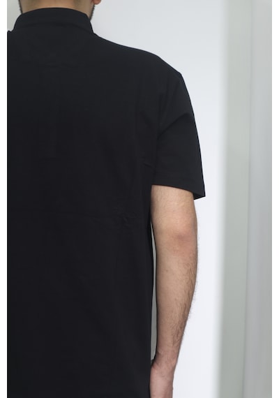 Santa Dmctekstil Erkek Desenli Spor Kesim Rahat Kalıp Polo Yaka Battal T-shirt Siyah