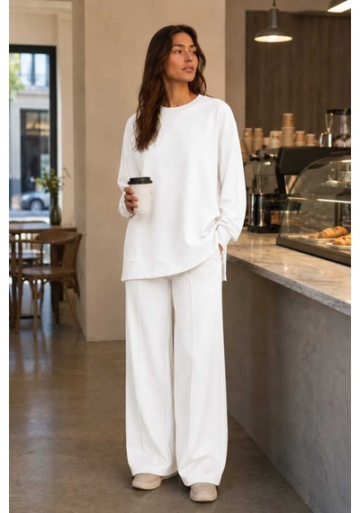 Tenra Kadın Alt Üst Takım Oversize Günlük Kullanım Beyaz
