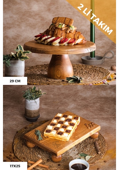 2 Li 29/12 Lucca Ve 17x25 Cm Risus Ahşap Pasta Sunum Tabağı Seti