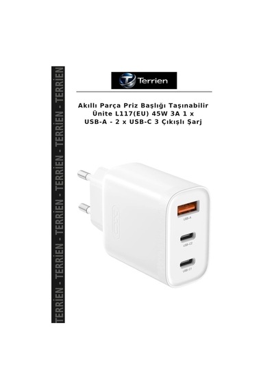 Akıllı Parça Priz Başlığı Taşınabilir Ünite L117 Eu 45w 3a 1 X Usb-a - 2 X Usb-c 3 Çıkışlı Şarj