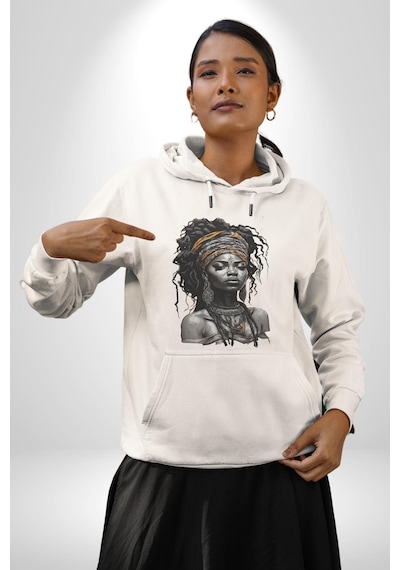 Afrikalı Kadın Sanat Siyahi Kadın Erkek Beyaz Kapüşonlu Sweatshirt Hoodie Beyaz