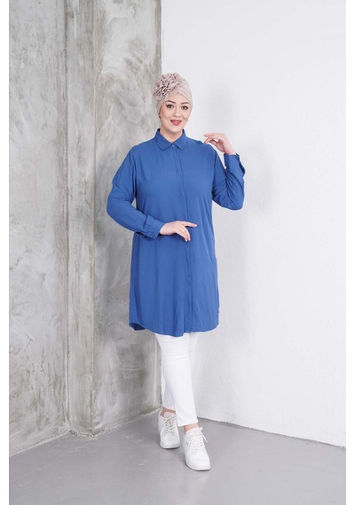 Polologin Butik Mavi Klasik Gömlek Tunik Mavi